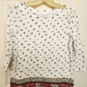 Loft Women's Top 3/4 Sleeve White Red Black Size Small